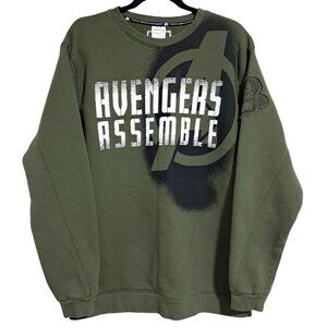 Marvel Avengers Assemble Sweatshirt Mens M Disney Olive Green Black Graphic Prin